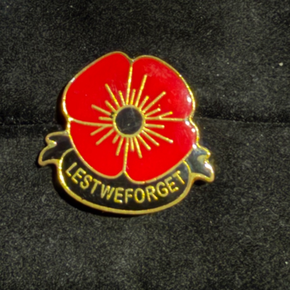 Lest We Forget Pin Brooch Remembrance Red Poppy Enamel Lost To War Honor Fallen